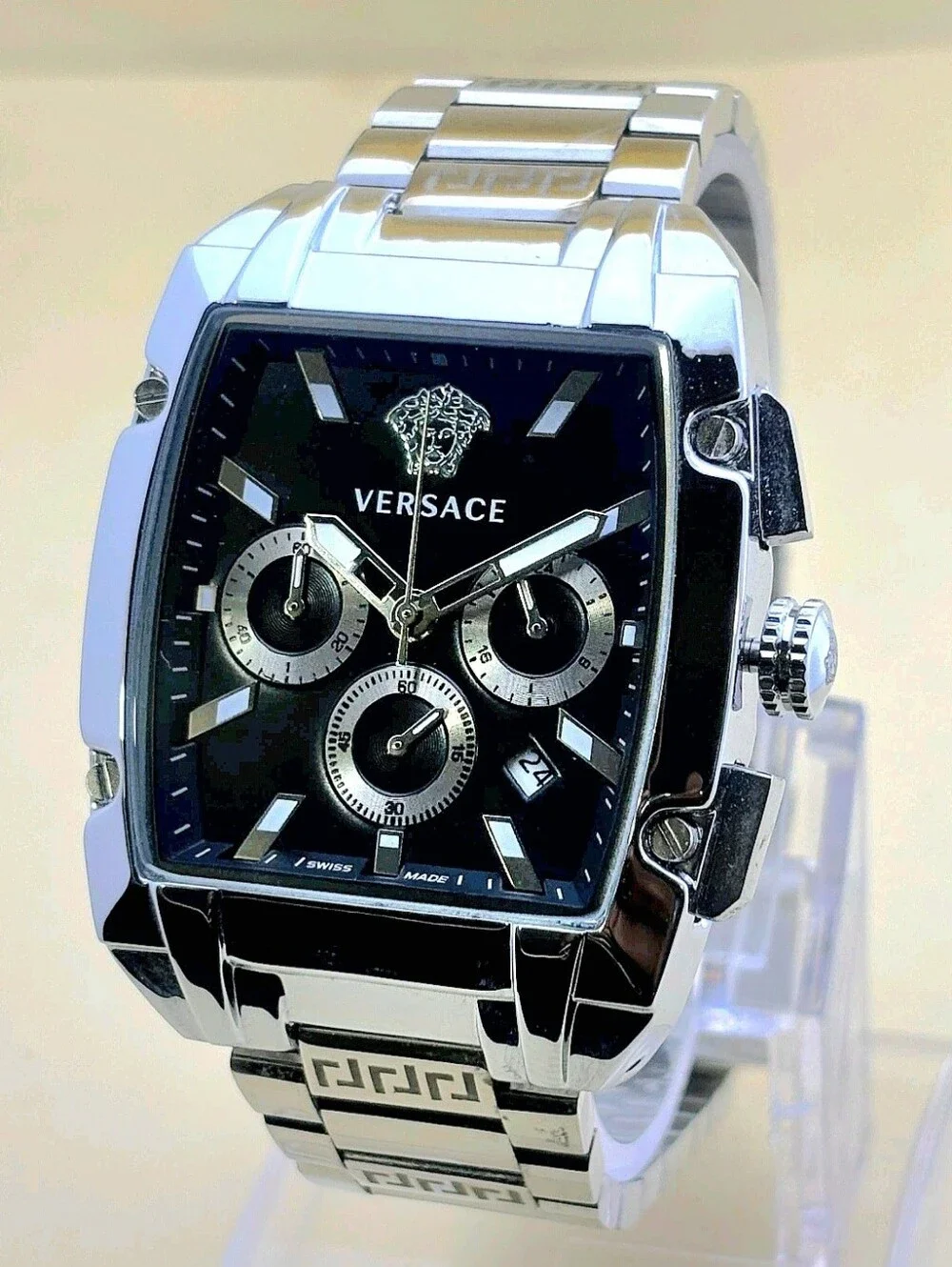 Versace Dominus Quartz Black Dial Date Sub-Sec Men's Watch (Refurbished)